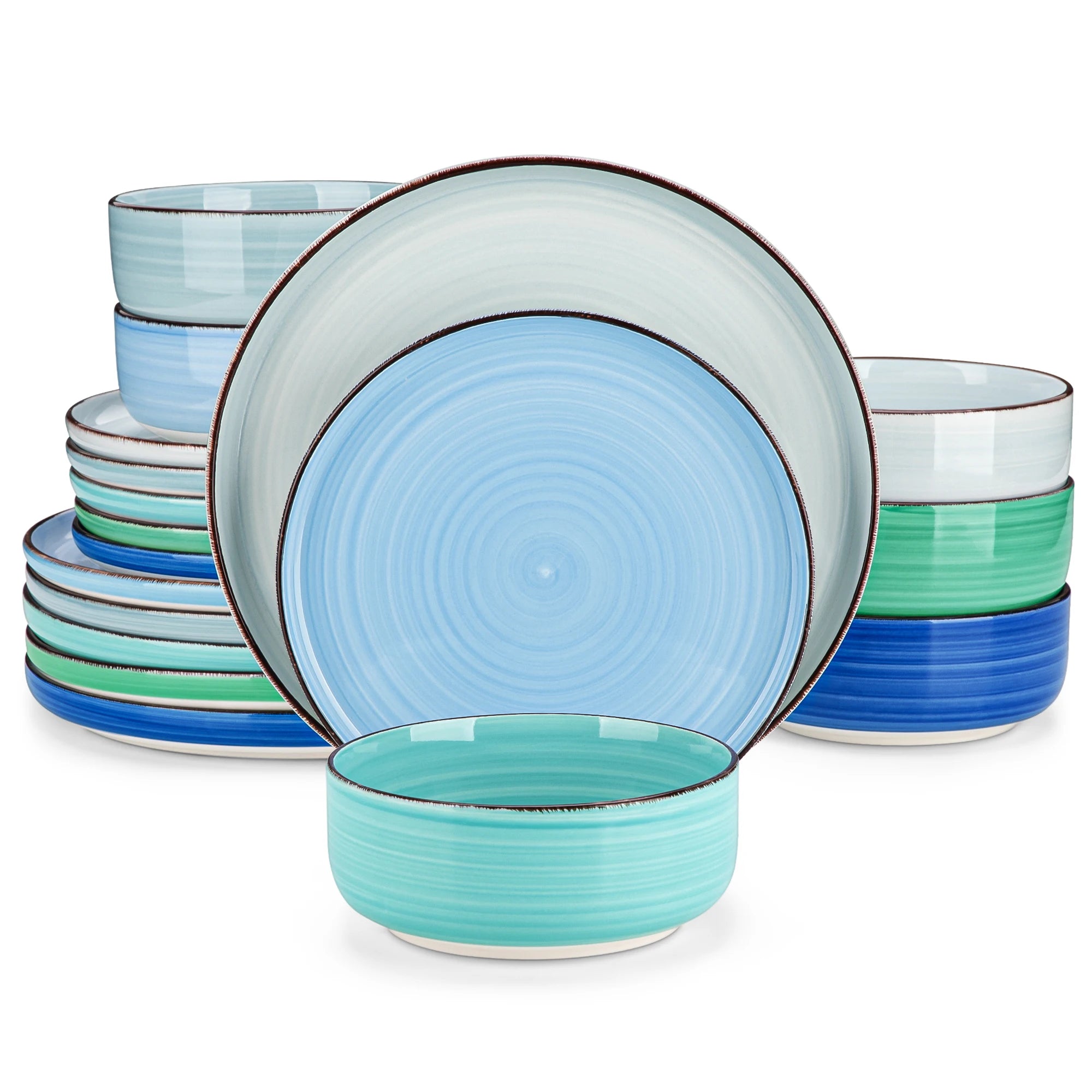vancasso 12/18/24PCS Curved edge Dinnerware Set Color Handpainted Spirals Pattern 4/6PCS Dinner Plates/Dessert/Bowl/Soup Plates